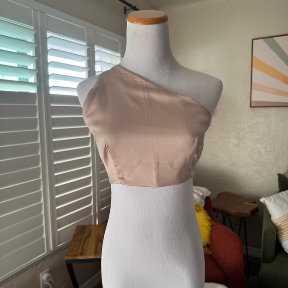 SHEIN beige silky one shoulder crop top - Picture 1 of 5